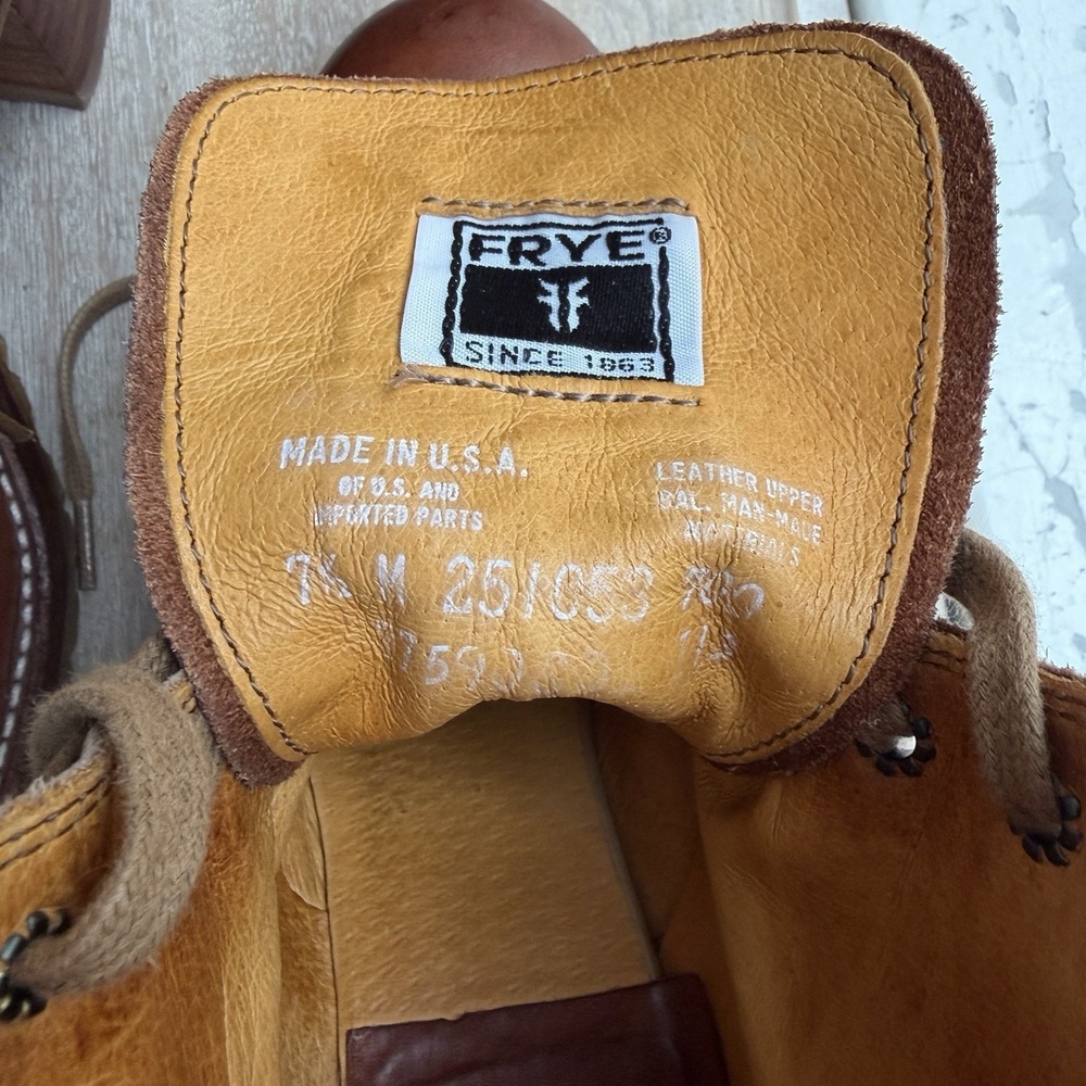 Vintage Frye Sabrina 6G Lace Up Boot 7.5 Saddle Leather Made USA Vibram Lug Heel - Picture 15 of 16